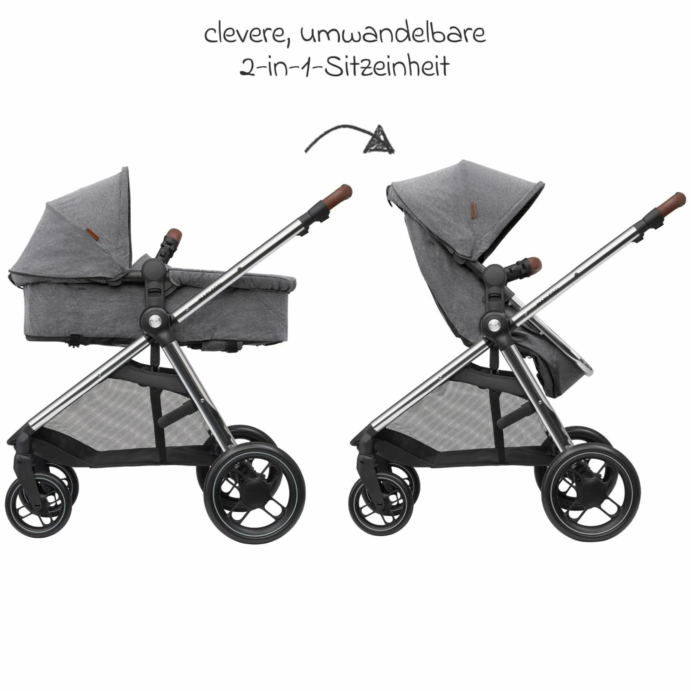 2-in-1 Kombi-Kinderwagen Zelia³ verwendbarer Sitz & Wanne in einem, verstellbarer Schieber, 22 kg - Luxe Twillic Grey - Kollektion 2025