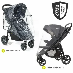 2in1 Kombi-Kinderwagen-Set Litetrax bis 22 kg belastbar mit Schieber-Ablagefach, Babywanne Ramble, Adapter & Zubehör Paket - Pebble - Kollektion 2025