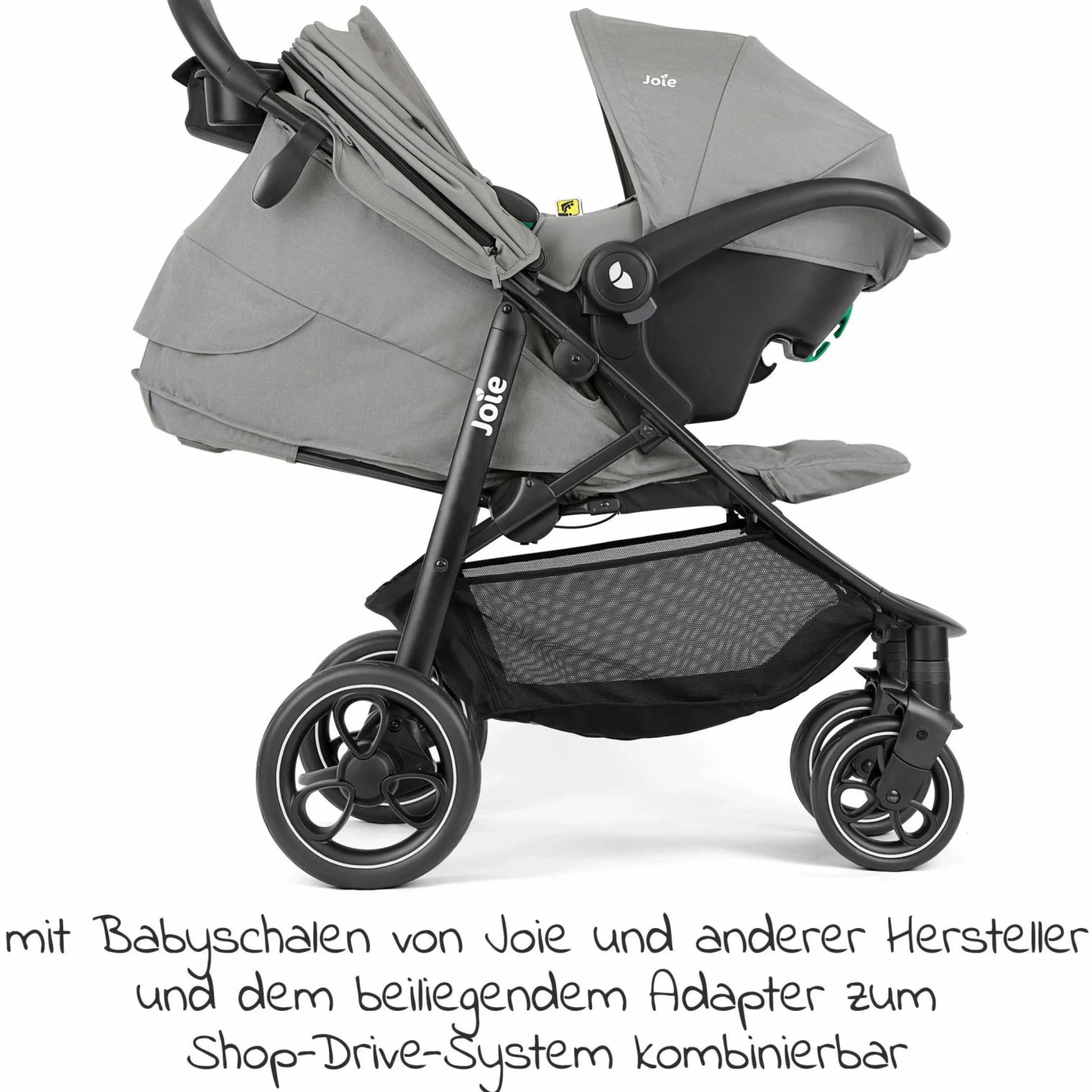 2in1 Kombi-Kinderwagen-Set Litetrax bis 22 kg belastbar mit Schieber-Ablagefach, Babywanne Ramble, Adapter & Zubehör Paket - Pebble - Kollektion 2025