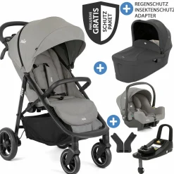 4in1 Kombi-Kinderwagen-Set Litetrax Pro bis 22 kg belastbar mit Schieber-Ablagefach, Babyschale i-Snug 2, Babywanne Ramble, Adapter, Isofix-Basis & Zubehör Paket - Pebble - Kollektion 2025