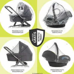 4in1 Kombi-Kinderwagen-Set Litetrax Pro bis 22 kg belastbar mit Schieber-Ablagefach, Babyschale i-Snug 2, Babywanne Ramble, Adapter, Isofix-Basis & Zubehör Paket - Shale - Kollektion 2025