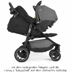 4in1 Kombi-Kinderwagen-Set Litetrax Pro bis 22 kg belastbar mit Schieber-Ablagefach, Babyschale i-Snug 2, Babywanne Ramble, Adapter, Isofix-Basis & Zubehör Paket - Shale - Kollektion 2025