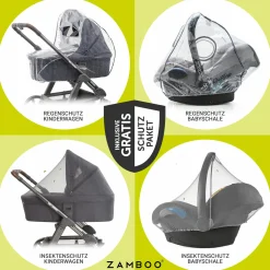 4in1 Kombi-Kinderwagen-Set Litetrax bis 22 kg belastbar mit Luftreifen, Babywanne Ramble, Babyschale Pebble Pro, Isofix-Basis, Activity-Trapez, Schmusetuch, Greifling, Adapter & Zubehörpaket - Shale - Kollektion 2025