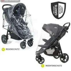 2in1 Kombi-Kinderwagen-Set Litetrax Pro Air bis 22 kg belastbar mit Luftreifen, Schieber-Ablagefach, Babywanne Ramble, Adapter & Zubehör Paket - Shale - Kollektion 2025