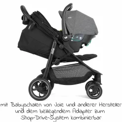 2in1 Kombi-Kinderwagen-Set Litetrax bis 22 kg belastbar mit Schieber-Ablagefach, Babywanne Ramble, Adapter & Zubehör Paket - Shale - Kollektion 2025