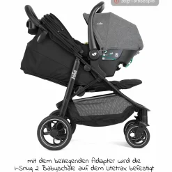 4in1 Kombi-Kinderwagen-Set Litetrax bis 22 kg belastbar mit Schieber-Ablagefach, Babyschale i-Snug 2, Babywanne Ramble, Adapter, Isofix-Basis & Zubehör Paket - Shale - Kollektion 2025