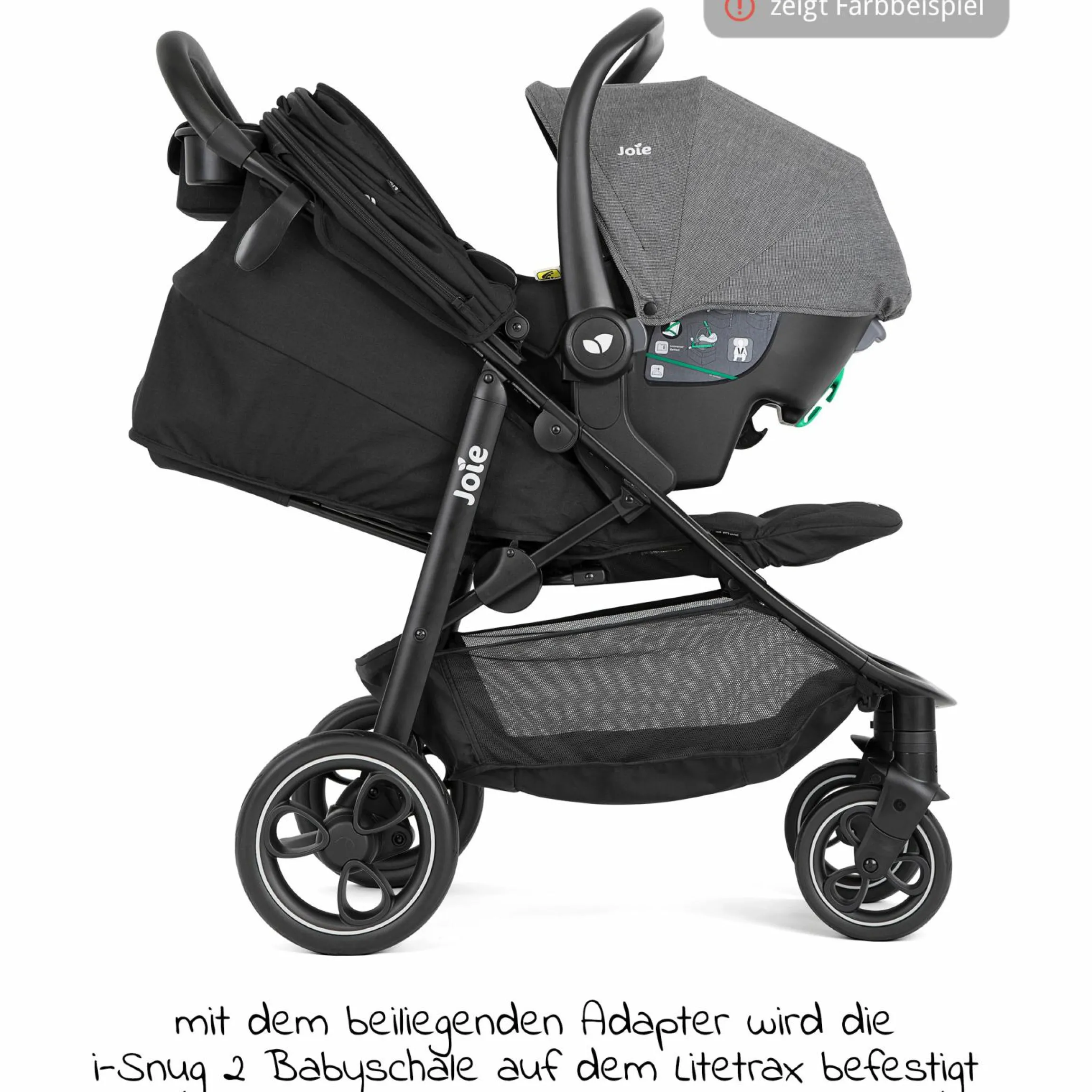 4in1 Kombi-Kinderwagen-Set Litetrax bis 22 kg belastbar mit Schieber-Ablagefach, Babyschale i-Snug 2, Babywanne Ramble, Adapter, Isofix-Basis & Zubehör Paket - Shale - Kollektion 2025