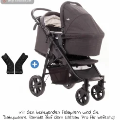4in1 Kombi-Kinderwagen-Set Litetrax Pro Air bis 22 kg belastbar mit Luftreifen, Schieber-Ablagefach, Babyschale i-Snug 2, Babywanne Ramble, Adapter, Isofix-Basis & Zubehör Paket - Shale - Kollektion 2025