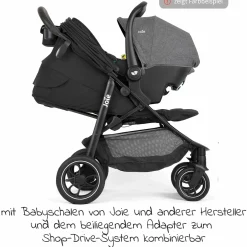 2in1 Kombi-Kinderwagen-Set Litetrax Pro bis 22 kg belastbar mit Schieber-Ablagefach, Babywanne Ramble, Adapter & Zubehör Paket - Pebble - Kollektion 2025