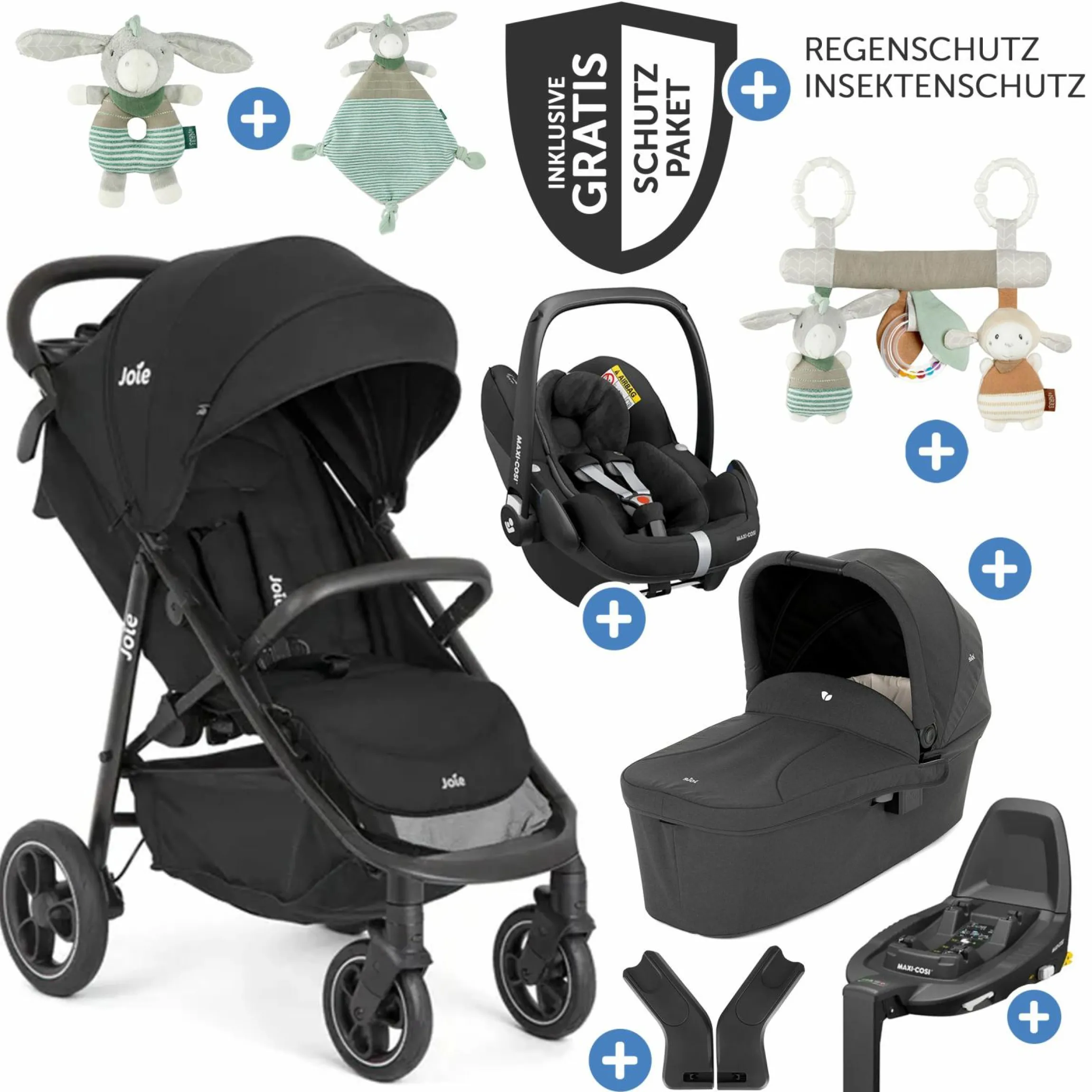 4in1 Kombi-Kinderwagen-Set Litetrax Pro bis 22 kg belastbar mit Babywanne Ramble, Babyschale Pebble Pro, Isofix-Basis, Activity-Trapez, Schmusetuch, Greifling, Adapter & Zubehörpaket - Shale - Kollektion 2025