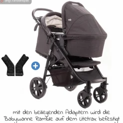 4in1 Kombi-Kinderwagen-Set Litetrax bis 22 kg belastbar mit Schieber-Ablagefach, Babyschale i-Snug 2, Babywanne Ramble, Adapter, Isofix-Basis & Zubehör Paket - Pebble - Kollektion 2025