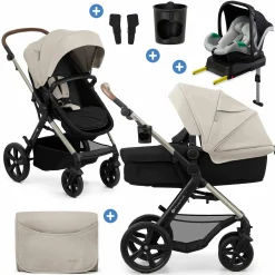 4in1 Kombi-Kinderwagen-Set MOOV 2bis 22 kg mit wendbarer Sitz & Wanne in einem, Knickschieber inkl. Babyschale, Base, Wickeltasche, Adapter & Zubehör - Moonlight Grey