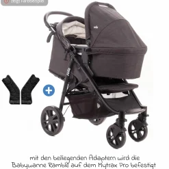 2in1 Kombi-Kinderwagen-Set Mytrax Pro bis 22 kg belastbar mit Kinderwagenkette & Ring-Greifling - Teleskopschieber, Getränkehalter, Babywanne Ramble, Adapter & Zubehörpaket - Blueberry - Kollektion 2025