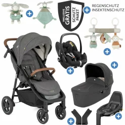 4in1 Kombi-Kinderwagen-Set Mytrax Pro bis 22 kg belastbar mit Babywanne Ramble, Babyschale Pebble Pro, Isofix-Basis, Activity-Trapez, Schmusetuch, Greifling, Adapter & Zubehörpaket - Cycle Collection - Shell Gray - Kollektion 2025