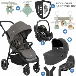 4in1 Kombi-Kinderwagen-Set Mytrax Pro bis 22 kg belastbar mit Babywanne Ramble, Babyschale Pebble Pro, Isofix-Basis, Activity-Trapez, Schmusetuch, Greifling, Adapter & Zubehörpaket - Thunder - Kollektion 2025