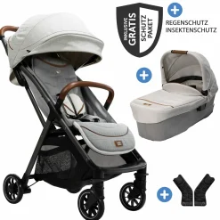 2in1 Kombi-Kinderwagen-Set Parcel bis 22 kg belastbar mit Liegefunktion, Babywanne Ramble XL, Adapter, Regenschutz, Insektenschutz & Transporttasche - Signature - Oyster
