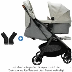 2in1 Kombi-Kinderwagen-Set Parcel bis 22 kg belastbar mit Liegefunktion, Babywanne Ramble XL, Adapter, Regenschutz, Insektenschutz & Transporttasche - Signature - Oyster