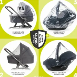 3in1 Kombi-Kinderwagen-Set Pro mit Luftreifen inkl. Kombi-Einheit ( Babywanne+Sitz) inkl. Maxi-Cosi Pebble Pro, Handyhalter, Getränkeflasche & XXL Zubehörpaket - Anthrazit - Kollektion 2024