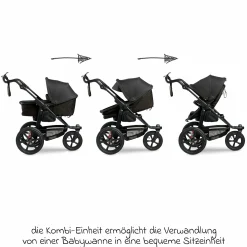 3in1 Kombi-Kinderwagen-Set Pro mit Luftreifen inkl. Kombi-Einheit ( Babywanne+Sitz) inkl. Maxi-Cosi Pebble Pro, Handyhalter, Getränkeflasche & XXL Zubehörpaket - Anthrazit - Kollektion 2024