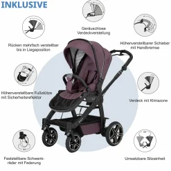 2in1 Kombi-Kinderwagen-Set Rock IT GTR Outdoor bis 22 kg belastbar mit Knickschieber, Handbremse, Sportsitz, Falttasche Premium & Regenschutz - Amethyst - Kollektion 2024