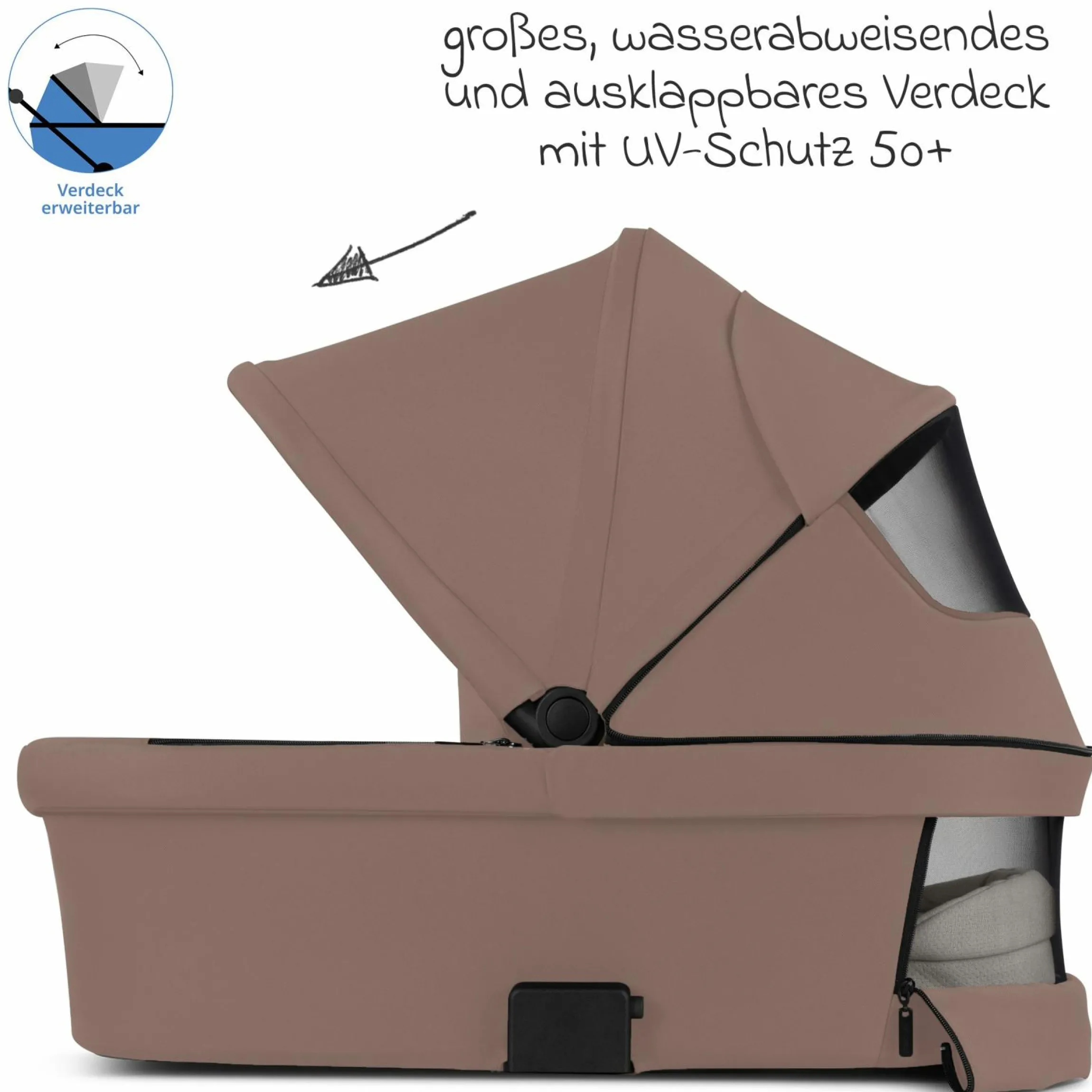 3in1 Kombi-Kinderwagen-Set Samba 2 inkl. Babywanne, Sportsitz, Babyschale Tulip, Adapter, Insektenschutz & Regenschutz - Dark Beige