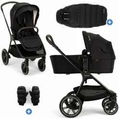 2in1 Kombi-Kinderwagen-Set Triv Lx All-in-One-Set bis 22 kg mit Baybwanne, Teleskopschieber, Regenschutz, Adapter, Fußsack & Handschuhe - Caviar