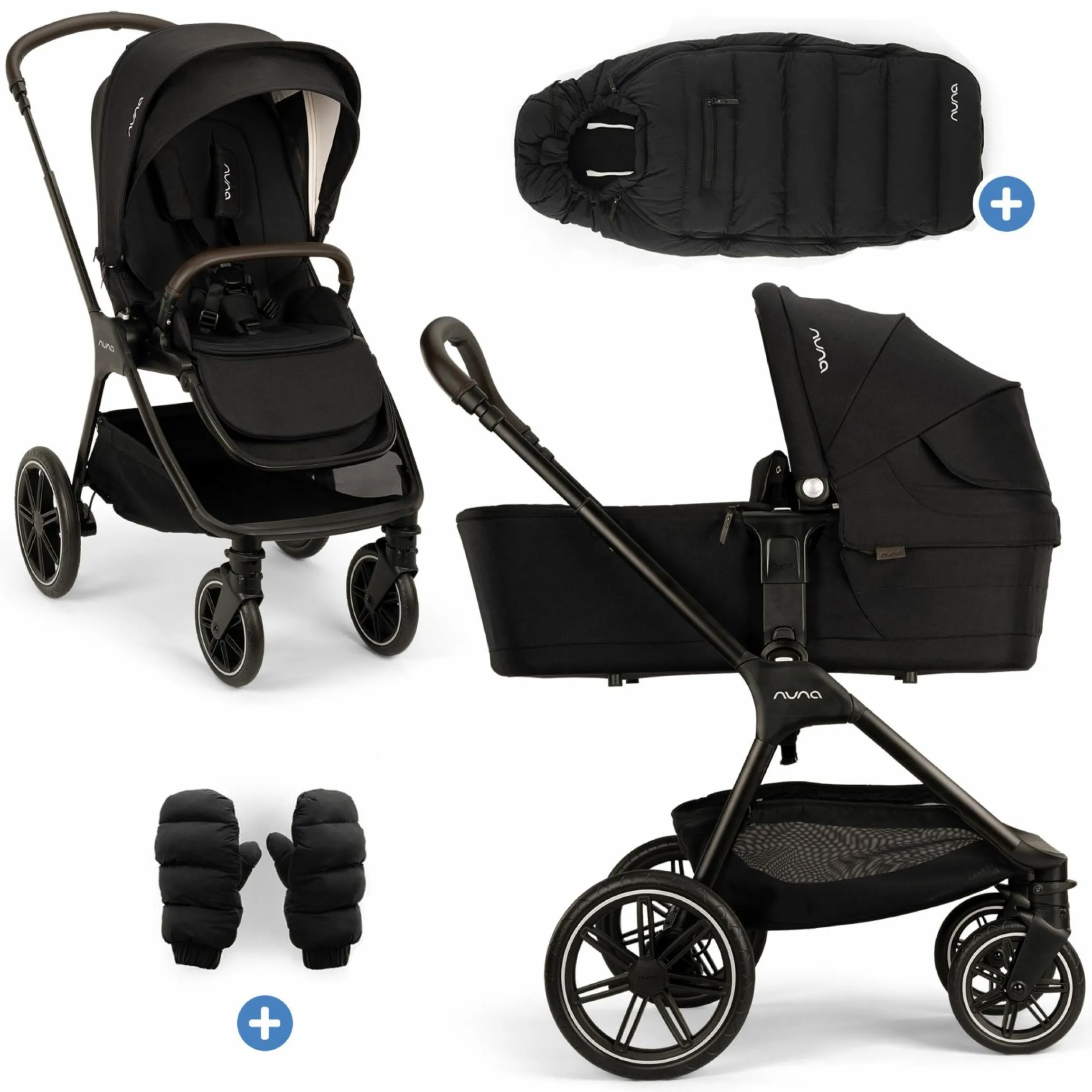 2in1 Kombi-Kinderwagen-Set Triv Lx All-in-One-Set bis 22 kg mit Baybwanne, Teleskopschieber, Regenschutz, Adapter, Fußsack & Handschuhe - Caviar
