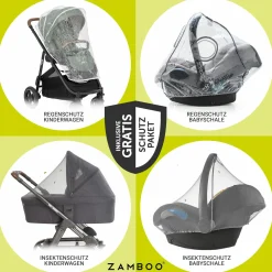 4in1 Kombi-Kinderwagen-Set Versatrax bis 22 kg belastbar mit Babywanne Ramble XL, Babyschale Pebble Pro, Isofix-Basis, Activity-Trapez, Schmusetuch, Greifling, Adapter & Zubehörpaket - Laurel