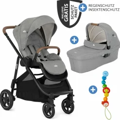 2in1 Kombi-Kinderwagen-Set Versatrax bis 22 kg belastbar mit Babywanne Ramble XL, Schnullerkette, Adapter & Zubehörpaket - Pebble