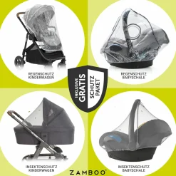 4in1 Kombi-Kinderwagen-Set Versatrax bis 22 kg belastbar mit Babywanne Ramble XL, Babyschale Pebble Pro, Isofix-Basis, Activity-Trapez, Schmusetuch, Greifling, Adapter & Zubehörpaket - Pebble