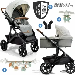 2in1 Kombi-Kinderwagen-Set Vinca bis 22 kg belastbar mit Kinderwagenkette & Ring-Greifling - Teleskopschieber, Sitzeinheit, Babywanne Ramble XL, Adapter & Zubehörpaket - Signature - Oyster