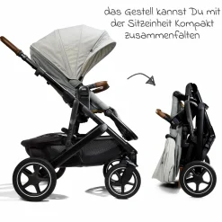 2in1 Kombi-Kinderwagen-Set Vinca bis 22 kg belastbar mit Kinderwagenkette & Ring-Greifling - Teleskopschieber, Sitzeinheit, Babywanne Ramble XL, Adapter & Zubehörpaket - Signature - Oyster