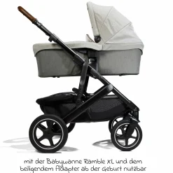2in1 Kombi-Kinderwagen-Set Vinca bis 22 kg belastbar mit Teleskopschieber umsetzbare Sitzeinheit, Babywanne Ramble XL, Adapter, Regenschutz & Rückenpolster - Signature - Oyster