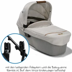 2in1 Kombi-Kinderwagen-Set Vinca bis 22 kg belastbar mit Teleskopschieber umsetzbare Sitzeinheit, Babywanne Ramble XL, Adapter, Regenschutz & Rückenpolster - Signature - Oyster