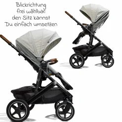 2in1 Kombi-Kinderwagen-Set Vinca bis 22 kg belastbar mit Teleskopschieber umsetzbare Sitzeinheit, Babywanne Ramble XL, Adapter, Regenschutz & Rückenpolster - Signature - Oyster