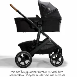 2in1 Kombi-Kinderwagen-Set Vinca bis 22 kg belastbar mit Kinderwagenkette & Ring-Greifling - Teleskopschieber, Sitzeinheit, Babywanne Ramble XL, Adapter & Zubehörpaket - Signature - Eclipse