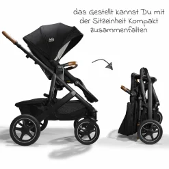 2in1 Kombi-Kinderwagen-Set Vinca bis 22 kg belastbar mit Kinderwagenkette & Ring-Greifling - Teleskopschieber, Sitzeinheit, Babywanne Ramble XL, Adapter & Zubehörpaket - Signature - Eclipse