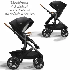 2in1 Kombi-Kinderwagen-Set Vinca bis 22 kg belastbar mit Kinderwagenkette & Ring-Greifling - Teleskopschieber, Sitzeinheit, Babywanne Ramble XL, Adapter & Zubehörpaket - Signature - Eclipse