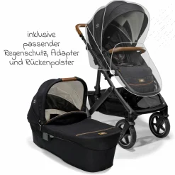 2in1 Kombi-Kinderwagen-Set Vinca bis 22 kg belastbar mit Teleskopschieber umsetzbare Sitzeinheit, Babywanne Ramble XL, Adapter, Regenschutz & Rückenpolster - Signature - Eclipse