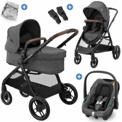 3in1 Kombi-Kinderwagen-Set Zelia S Trio bis 22 kg inkl. Babyschale CabrioFix S i-Size , Adapter, Wickeltasche & Regenschutz - Dark Grey - Kollektion 2025