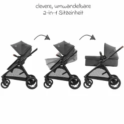3in1 Kombi-Kinderwagen-Set Zelia S Trio bis 22 kg inkl. Babyschale CabrioFix S i-Size , Adapter, Wickeltasche & Regenschutz - Dark Grey - Kollektion 2025