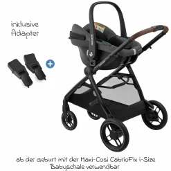 3in1 Kombi-Kinderwagen-Set Zelia S Trio bis 22 kg inkl. Babyschale CabrioFix S i-Size , Adapter, Wickeltasche & Regenschutz - Dark Grey - Kollektion 2025