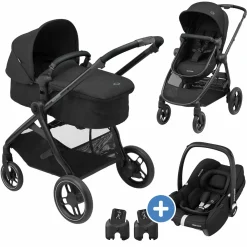 3-in-1 Kombi-Kinderwagen-Set Zelia³ inkl. Babyschale CabrioFix i-Size & Adapter, 22 kg - Black - Kollektion 2025