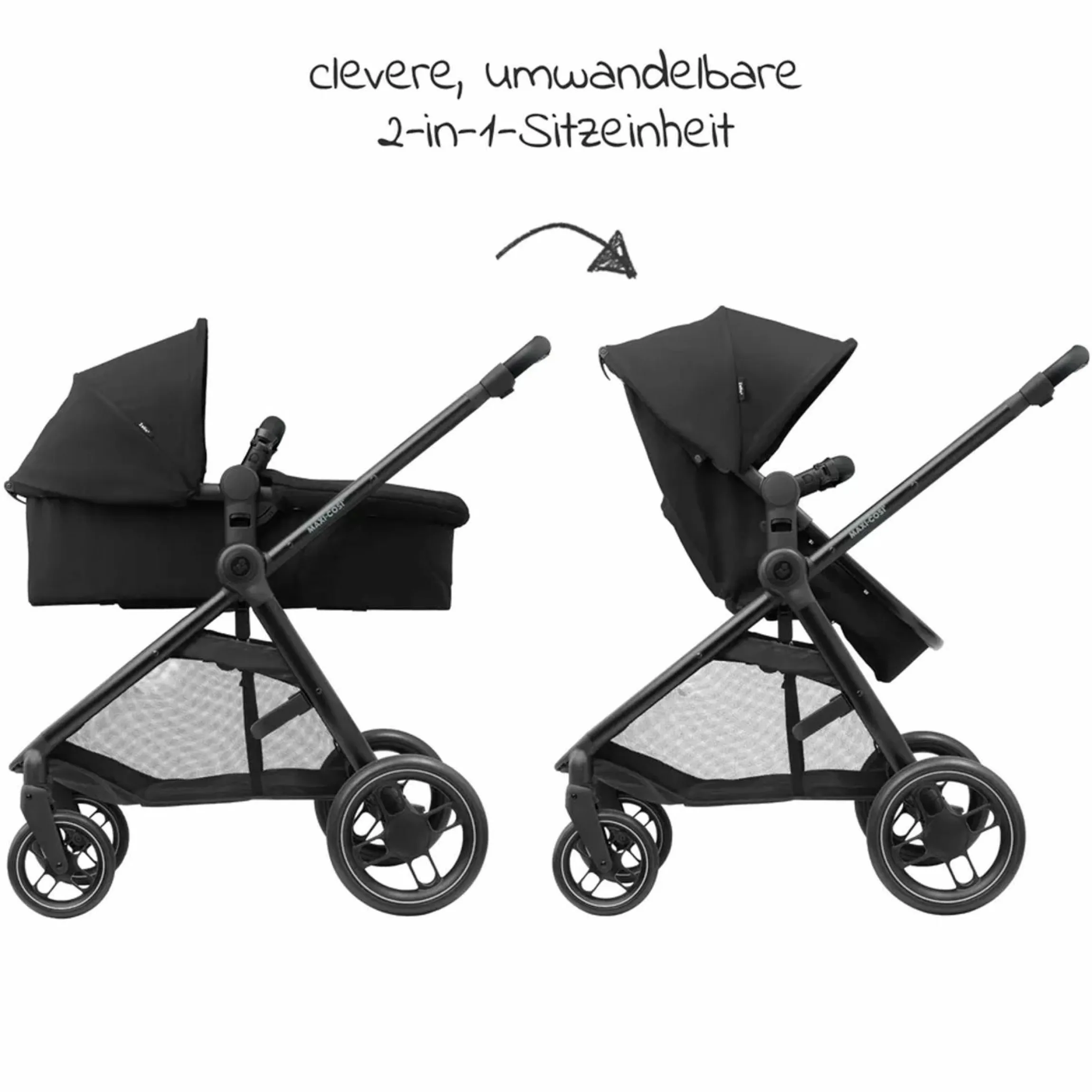 3-in-1 Kombi-Kinderwagen-Set Zelia³ inkl. Babyschale CabrioFix i-Size & Adapter, 22 kg - Black - Kollektion 2025