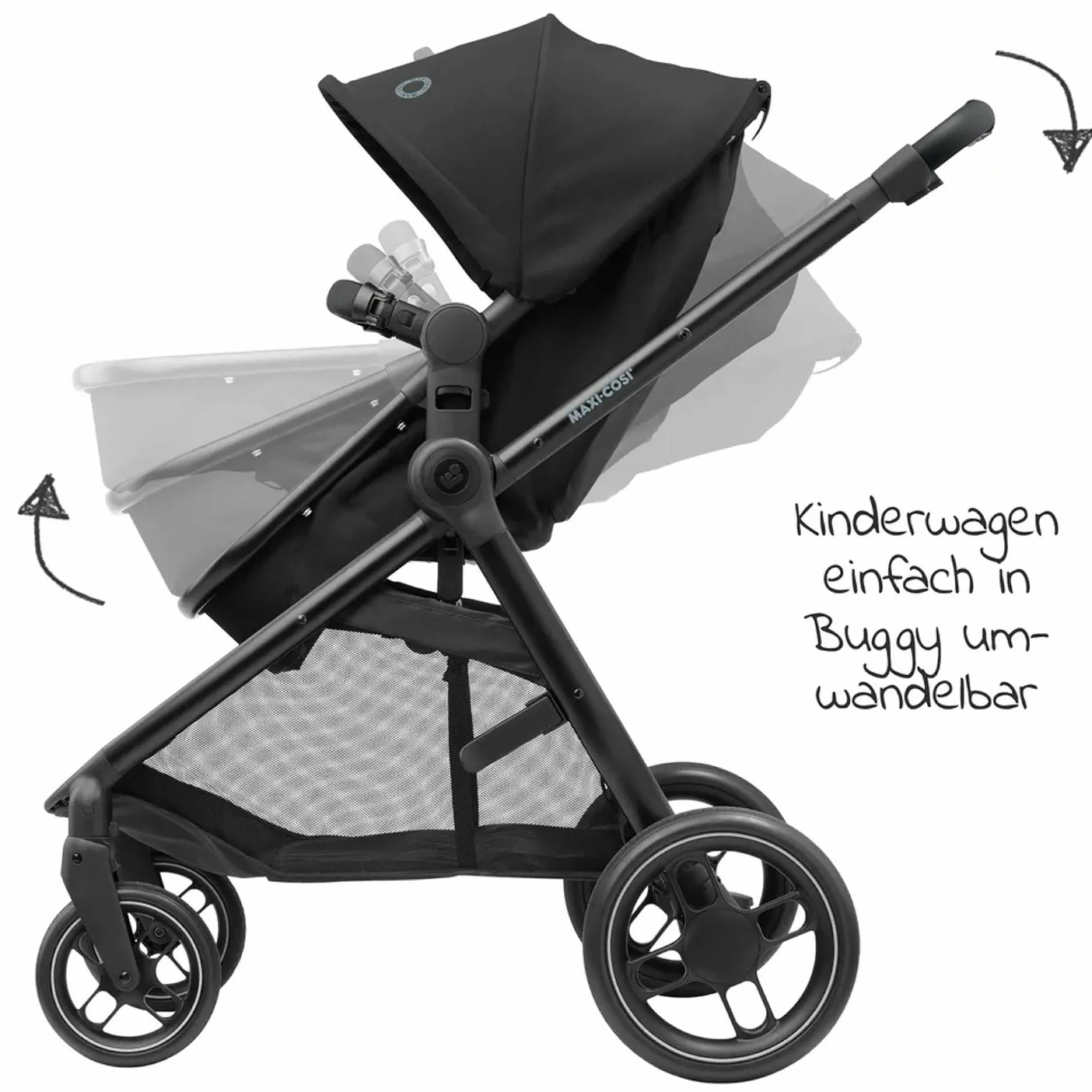 3-in-1 Kombi-Kinderwagen-Set Zelia³ inkl. Babyschale CabrioFix i-Size & Adapter, 22 kg - Black - Kollektion 2025