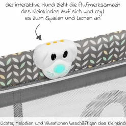 2in1 Reisebett & Laufgitter Sven Plus ab Geburt - 15 kg mit verstellbarem Einhang, 2 Räder, Einstieg, Wickeauflage , Windelablage, Mobile, Tragetasche, Sonnendach & Insektenschutz - Grey Scandi