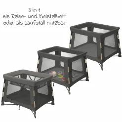 3-in-1 Reisebett Swift Reisebett, Beistellbett, Laufstall mit Matratze & Tragetasche nur 6,70 kg leicht - Beyound - Graphite Eco - Kollektion 2025