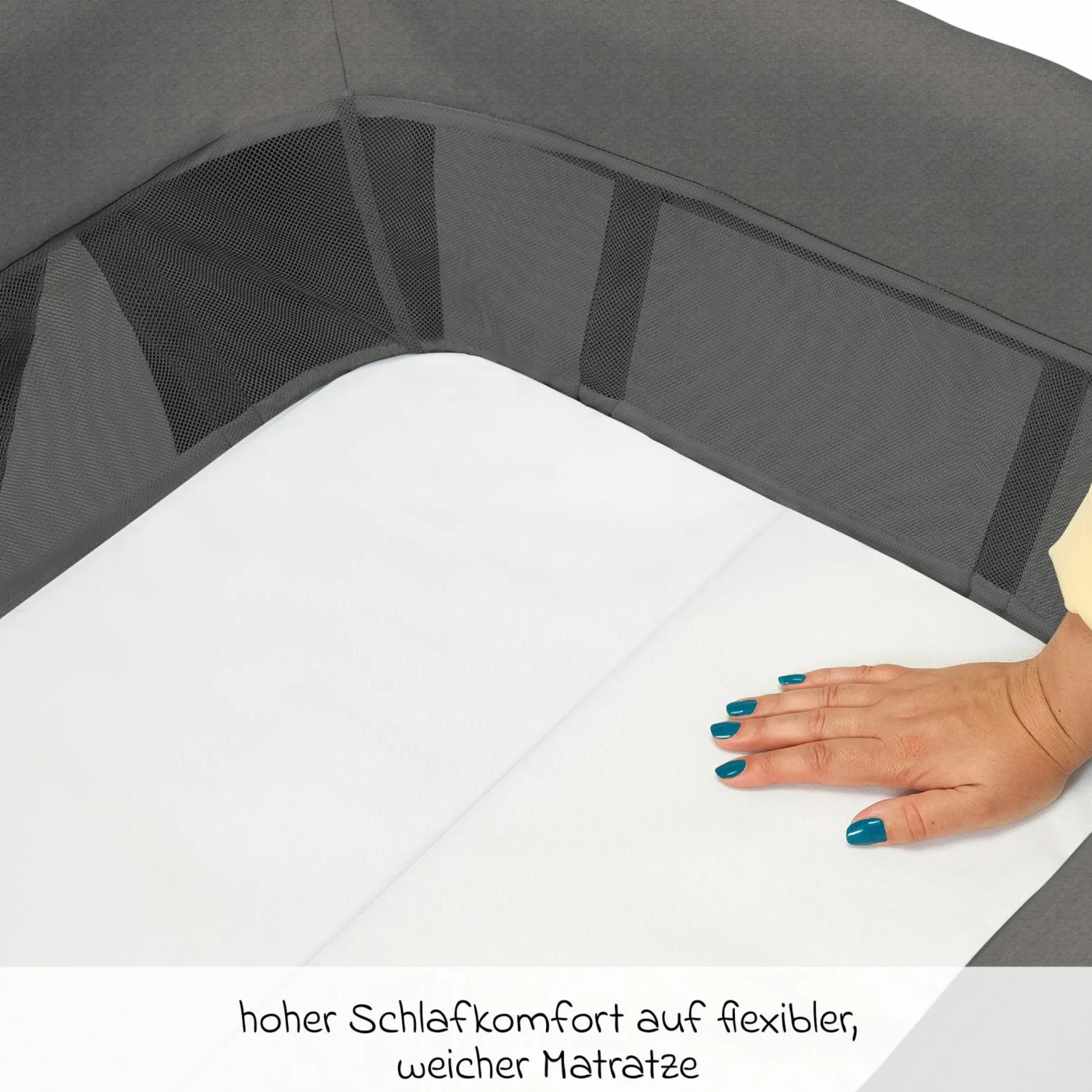 3-in-1 Reisebett Swift Reisebett, Beistellbett, Laufstall mit Matratze & Tragetasche nur 6,70 kg leicht - Beyound - Graphite Eco - Kollektion 2025