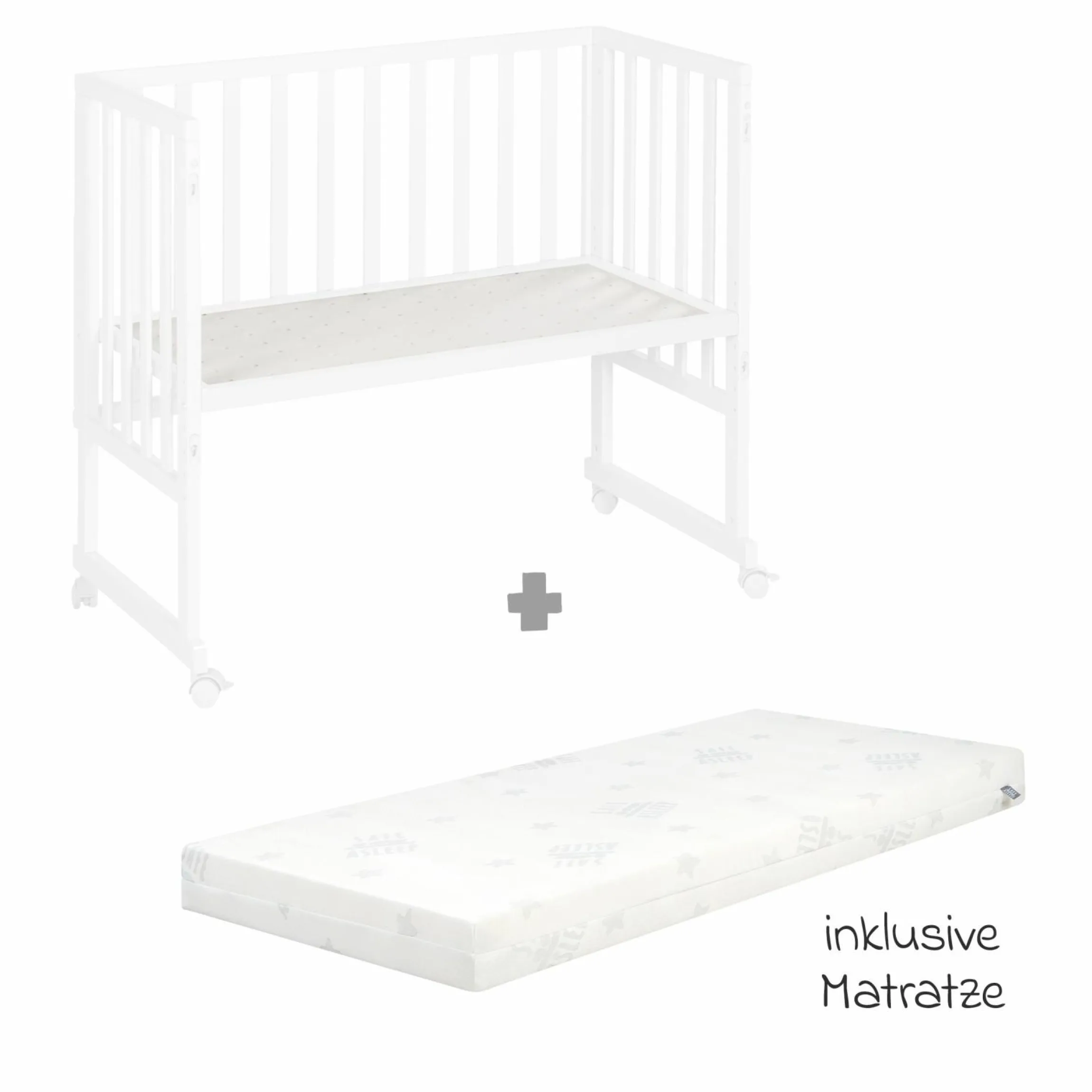 3in1 Stuben- & Beistellbett mit Canvas-Barriere + safe asleep Matratze mit 90 x 45 cm 47 x 99,5 cm - Weiß