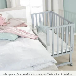3in1 Stuben- & Beistellbett mit Canvas-Barriere + safe asleep Matratze mit 90 x 45 cm 47 x 99,5 cm - Taupe